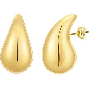 Chunky Gold Hoop Earrings for Women, Lightweight Waterdrop Hollow Open Hoops